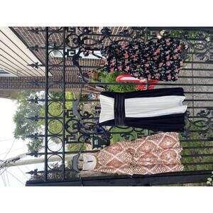 Bundle of Three Women's Dresses Including Strapless Black and White Dress